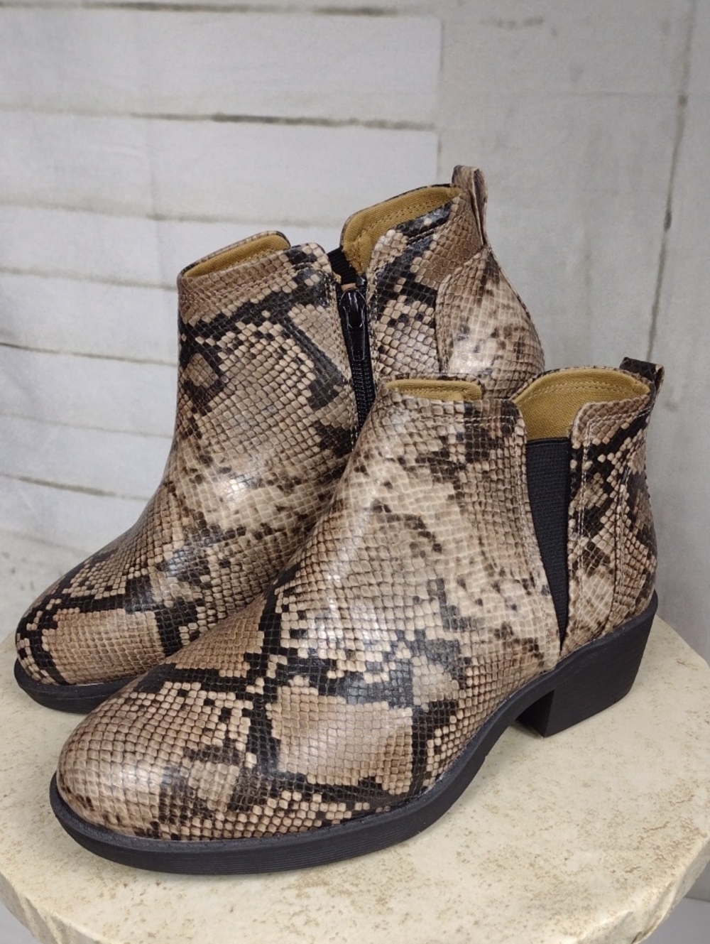 Lane Bryant Snake-Print Ankle Booties in Taupe Brown 8 Wide